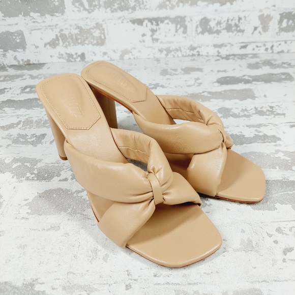 New SCHUTZ Women's Fairy High Leather Heeled  True Beige Sandal H913 - Picture 4 of 13